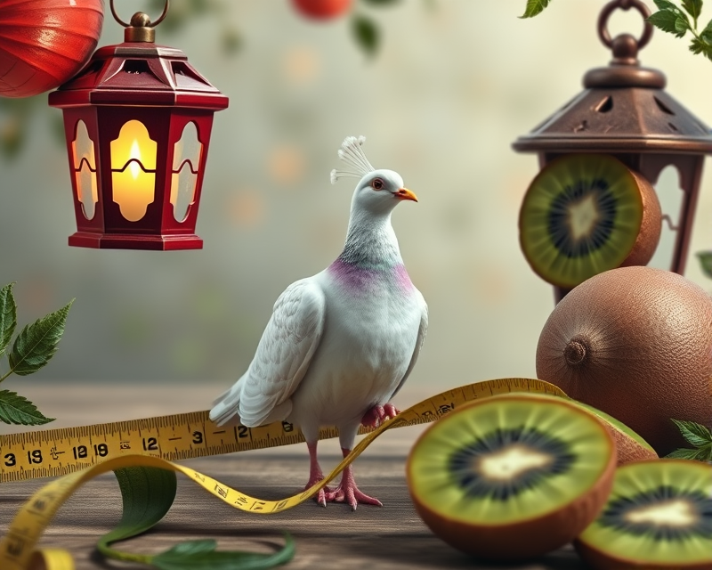 tape measure, lantern, dove, joker, peacock, kiwi